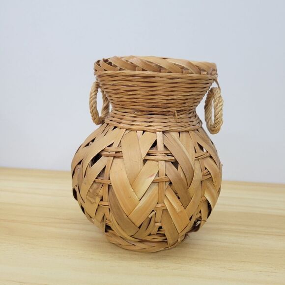 Vintage Rattan Bamboo Wicker Boho Vase - Picture 4 of 12